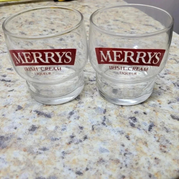 🌴3/$15🌴 Merry's Irish Cream ● liqueur glasses ● Vintage ● Set of 2 Bar Set - Picture 6 of 6